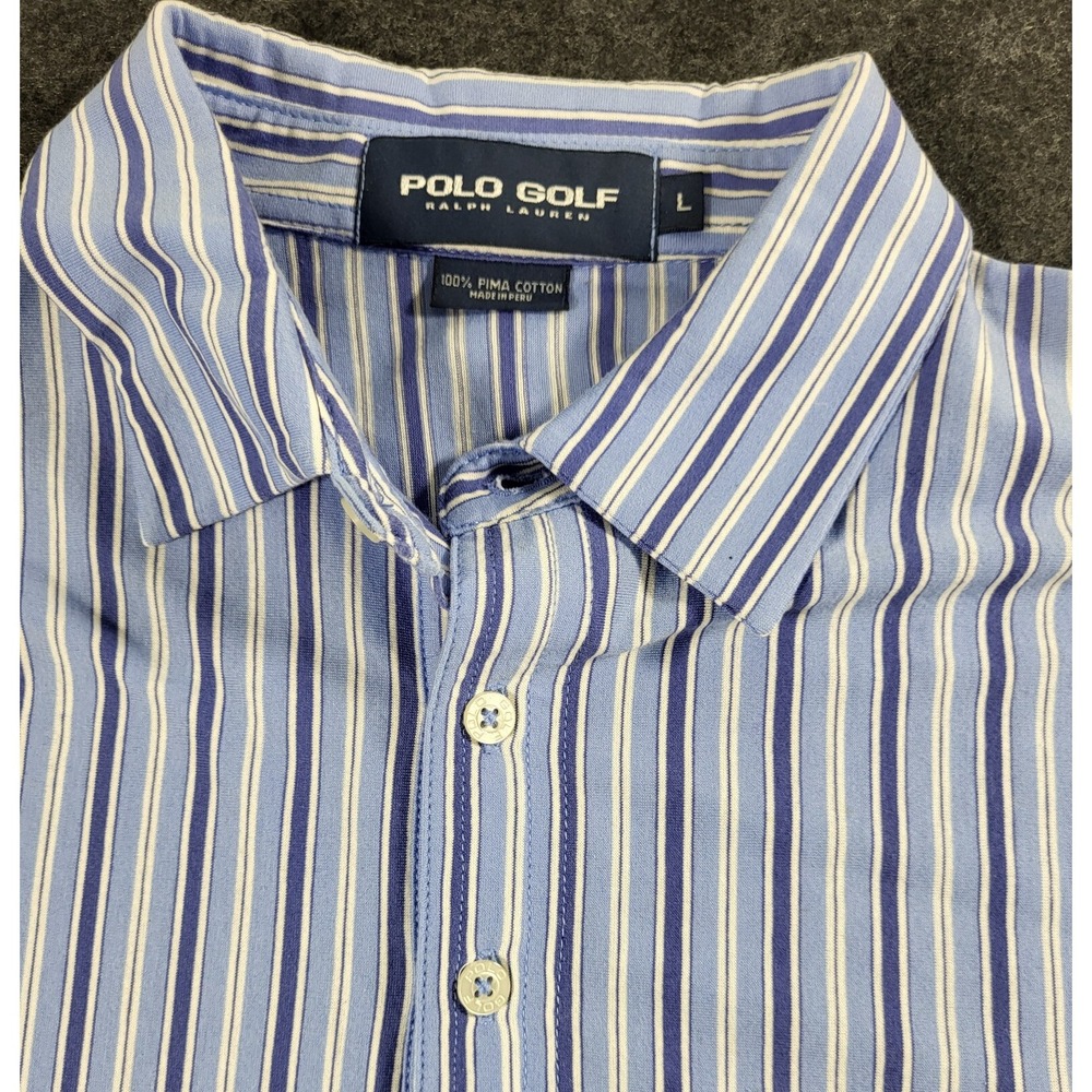 Polo Golf Ralph Lauren Men's Blue Verical Striped Short Sleeve Polo Shirt Size L